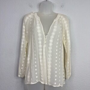 ZOA New York Shirt Womens S Ivory Silk Sheer Boho Cottagecore Coquette Romantic‎